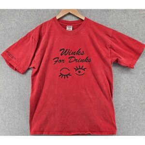 Vtg Y2K Funny Drinking Beer Bar T-Shirt Mens L Red Black 'Winks for Drinks' Utah
